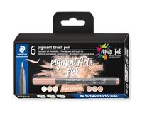 Staedtler - PIGMENT ART - Brush 371 - Etui carton 6 feutres - Pointe pinceau Nudes & Beiges - Assortis - 371 C6-6