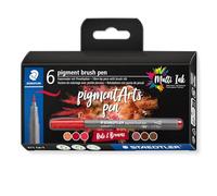 Staedtler - PIGMENT ART - Brush 371 - Etui carton 6 feutres - Pointe pinceau Rouges & Bruns - Assortis - 371 C6-7