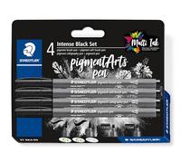 Staedtler - PIGMENT ART - Pen 37 - Blister 4 feutres noirs - Pointe pinceau + Pointe pinceau soft + Pointe calligraphie + Pointe ogive - 37 BK4-99