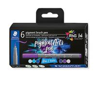 STAEDTLER - Pigment Art - Pigment brush 371 - Etui carton 6 feutres pointe pinceau bleus & violets assortis - 371 C6-2
