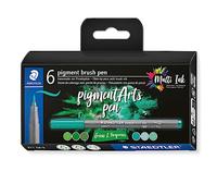 STAEDTLER - Pigment Art - Pigment brush 371 - Etui carton 6 feutres pointe pinceau verts & turquoises assortis - 371 C6-3
