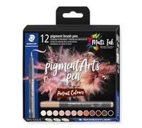 Staedtler - pigment Arts - Pigment brush 371 - Etui carton 12 feutres pointe pinceau couleurs portrait assorties - 371 C12-4