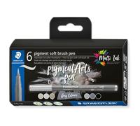 Staedtler Feutres Pigment Art Pigment Soft Brush 372 – Pointe pinceau souple – Étui 6 gris/noir