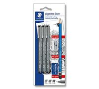 STAEDTLER Pigment Liner 308 Fineliner - noir, set de 3, 0,3-0,7 mm | Encre indélébile avec gomme, taille-crayon & crayon - trois largeurs pour art & illustration - Art.-Nr. 308 SBK3P
