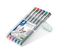 Staedtler Pigment Liner Colour, Feutres fins à encre colorée pigmentée infalsifiable pour écrire et dessiner, Pointe fine de 0.5 mm, Étui chevalet avec 6 couleurs basiques, 30805-SSB6