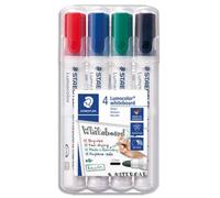 STAEDTLER Pochette de 4 marqueurs effaçables à sec pointe ogive encre alcool 4 couleurs assorties 351