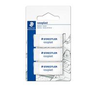 Staedtler Rasoplast 526 B - Blister 3 Gommes Blanches Sans Latex 526 B30 | Peu de résidus, gommage net - sans phtalates & latex, pour l’école - Art.-Nr. 526B3 BK3D