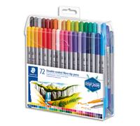 STAEDTLER Set 72 Feutres de coloriage double pointe fine 0,5 à 0,8mm et large 3mm, à base d'eau, assortis