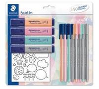 STAEDTLER Set d'écriture pastel, avec 50 gommettes à colorer G