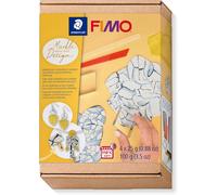 Staedtler Set Fimo Pâte À Modeler 4 Pains De 25 Grammes + 3 Cutters + 2 Accessoires De Modelage & Instructions Thème "Marble Design" (Marbre) 8025 Htc5