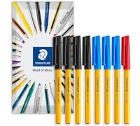 STAEDTLER Stick 430F - Lot de 8 stylos à bille à pointe fine de 0,3 mm dans un emballage enveloppant (noir, bleu, rouge)