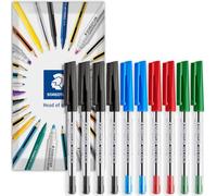 STAEDTLER Stick 430M Stylo à bille - Pointe moyenne de 0,5 mm - Lot de 10 dans un emballage enveloppe - Encre noire, bleue, rouge, verte