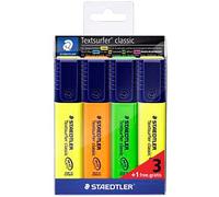 Staedtler Textsurfer Classic 364 – Surligneurs biseau 1–5 mm, Pochette 4 assortis (3+1 offert)