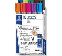 Staedtler Marqueurs pour tableau blanc Lumocolor 351 B10 – Lot de 10, couleurs assorties, pointe ogive