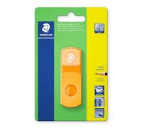 Staedtler Taille-crayon avec gomme, orange fluo, sans phtalates et sans latex, pour crayons de format standard, refermable, taille-crayon 2 en 1 sur carte blister, 511SE-F4BK