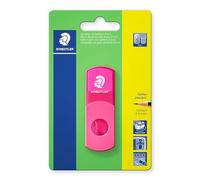 STAEDTLER Taille-crayon avec gomme, rose fluo, sans phtalates et sans latex, pour crayons de format standard, refermable, taille-crayon 2 en 1 sur carte blister 511SEF20BK