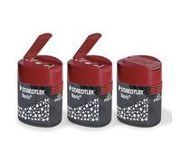 STAEDTLER Taille-crayon double - Set de 3 - Design triangulaire Noris - Taille-crayon pour crayons de papier et de couleur - Deux ouvertures pour différents formats - Avec couvercle pratique