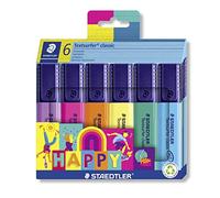 Staedtler - Textsurfer Classic 364 - Etui Carton 6 Surligneurs Pointe Biseau 1 À 5 mm Assortis - Edition Happy - 364 C6 Ha