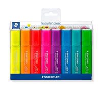 Staedtler 364 P WP8 Textsurfer Classic, Surligneurs Fluorescents Et Translucides De Haute Qualité Résistants Aux Uv, Pointe Biseautée De 1 À 5 Mm, Étui Plastique Avec 8 Surligneurs Assortis
