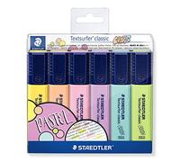 Staedtler Textsurfer Classic, Surligneurs de haute qualité aux couleurs pastel, Pointe ogive de 1 à 4 mm, Étui plastique avec 6 surligneurs pastel assortis, 364 CWP6