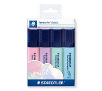 Staedtler Textsurfer Classic, Surligneurs pastel de haute qualité, Pointe biseau de 1 à 4 mm, Étui plastique avec 4 surligneurs pastel assortis, 364 CWP4PA