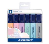 Staedtler Textsurfer Classic, Surligneurs pastel de haute qualité, Pointe biseau de 1 à 4 mm, Étui plastique avec 6 surligneurs pastel assortis, 364 CWP6PA