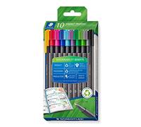 Staedtler Triplus 334 RC10 Lot de 10 feutres à pointe fine triplus, en plastique recyclé, pointe superfine, sertie de métal de 0,3 mm, longue durée de vie, 10 feutres fins dans des couleurs assorties