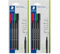 Staedtler Triplus 334-S BK4 Lot de 8 feutres fins, triangulaires, pointe superfine, sertie de métal, env. 0,3 mm, 97% recy abriqués en Allemagne, lot de 4 sur carte blister, couleurs assorties