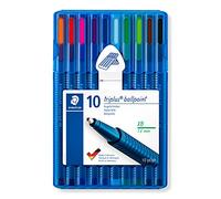 Staedtler Triplus Ballpoint, Stylos-bille triangulaires à pointe extra-large, Étui chevalet avec 10 couleurs lumineuses assorties, 437 XBSB10