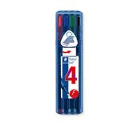 Staedtler Triplus Ballpoint, Stylos-bille triangulaires à pointe fine, Étui chevalet avec 4 couleurs lumineuses assorties, 437 FSB4