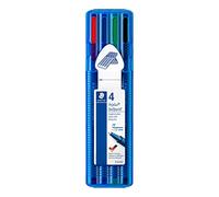 Staedtler Triplus Ballpoint, Stylos-bille triangulaires à pointe moyenne, Étui chevalet avec 4 couleurs lumineuses assorties, 437 MSB4