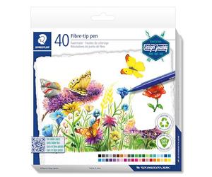 STAEDTLER triplus color 323 C40-C Feutres triangulaires, pointe résistante à la pression, largeur de ligne 1 mm, adapté aux enfants, étui en carton avec 40 ST triplus color en plastique recyclé,