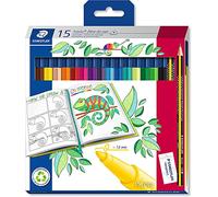 STAEDTLER - triplus color 323 - Etui carton 15 feutres coloriage pointe moyenne 1 mm assortisn plus 1 crayon graphite 183-HB plus 1 gomme 526 B40 offerts - 323 C15P