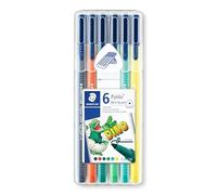 STAEDTLER triplus feutre, avec système Mix & Match, pointe résistante à la pression, forme triangulaire ergonomique, boîte STAEDTLER avec 6 feutres triplus aux couleurs « Dinosaures », 323SB6CS10