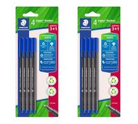 Staedtler - Triplus fineliner 334 - Blister 4 feutres triangulaires - Pointe superfine 0,3 mm bleus - En plastique 97% recyclé - 334 R-3BK4 (Lot de 2)