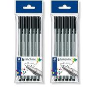 Staedtler Triplus Fineliner, Feutres d'écriture noirs à pointe extra-fine de 0.3 mm pour écriture et contours, Étui plastique avec 6 feutres noirs identiques, 334-9 PB6 (Lot de 2)
