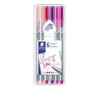 Staedtler Triplus Fineliner "My Flamingo Colours", Feutres fins de Largeur 0.3 mm, Ecriture Douce, Lavable, Corps de Forme Triangulaire Ergonomique, Pointe Fine En Métal, Boîte De 6 Feutres,334 SB6CS6