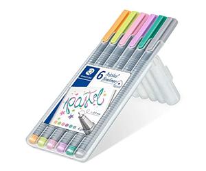 Staedtler Triplus Fineliner "My Pastel Colours", Feutres fins de Largeur 0.3 mm, Ecriture Douce, Lavable, Corps de Forme Triangulaire Ergonomique, Pointe Fine En Métal, Boîte De 6 Feutres,334 SB6CS1