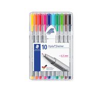 Staedtler Triplus Fineliner, Feutres à pointe extra-fine pour écriture et contours, Étui chevalet avec 10 couleurs lumineuses assorties, 334 SB10