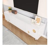 Stärkes Material Armoire TV, meubles TV avec structure grille, poignées cachées, décor doré. Wohnzimmermöbel. Deux portes en bois