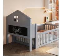 Stärkes Material Lit d'enfant 90 x 200, cadre de lit d'enfant en bois massif, baignoire, avec plancher et espace de rangement, ave