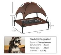 ""Stärkes Material Lit extérieur pour animal avec baldaquin 76x61x73cm, lit élévé pour chien en taffetas respirant couleur café ""