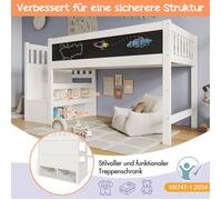 Stärkes Material Lit pour enfants Lit haut avec planche blanche et tableau,Speicherung und ausfallschutz 90 x 200 cm, Lit haut bla