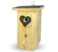 STAFECO Nichoir à mésanges résistant aux intempéries pour mésanges bleues, mésanges charbonnières, nichoir en bois avec toiture goudronnée, grille de protection anti-rayures, abri sûr à suspendre dans