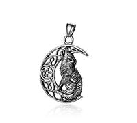 Stafeny Pendant Wolf Necklace Titanium Steel Anti-Fading Wolf Pendant On The Moon Golden Vintage Casting Necklace