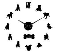 Staffordshire Bull Terrier Autocollant miroir acrylique 3D à faire soi-même avec aiguilles à quartz pour salon, horloge murale au design moderne (noir, 94 cm)