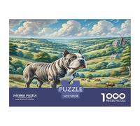 Staffordshire Bull Terrier Jeu de Construction de 1000pcs pour Adultes Bulldog dans Une vallée Verte Activité stimulante et ludique à la Maison (52x38 cm)