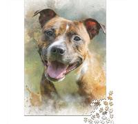 Staffordshire Bull Terrier Puzzle Aquarelle Chien pour Adultes Et Enfants, 1000 Pièces De Plaisir en Famille, Défi Passionnant pour La Soirée Jeux 70x50cm/1000pcs