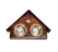 Staffordshire Bull Terrier, Staffi II - support en bois avec gamelles pour chien, un cadeau pour adopter un chien par Art-Dog