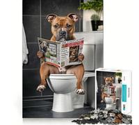 Staffordshire Terrier sur Les Toilettes Puzzle Adulte 1000 pièces Jeu d'exercice Mental Atelier de Construction Cadeau de Noël 50x75cm